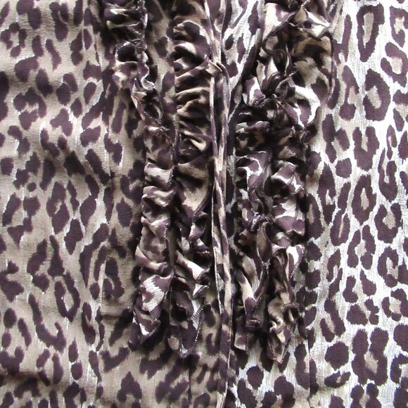 Bob Mackie Studio Women Blouse/Top Leopard Print Chiffon Ruffles Lined Sheer - Picture 5 of 14